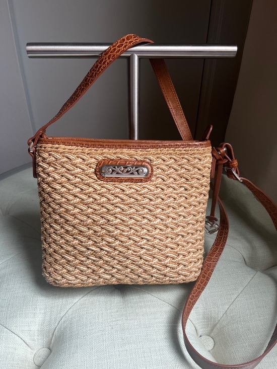 Brighton Handbags - Brighton Eva Woven Straw Tote Shoulder Crossbody Bag with Brown Leather Trim